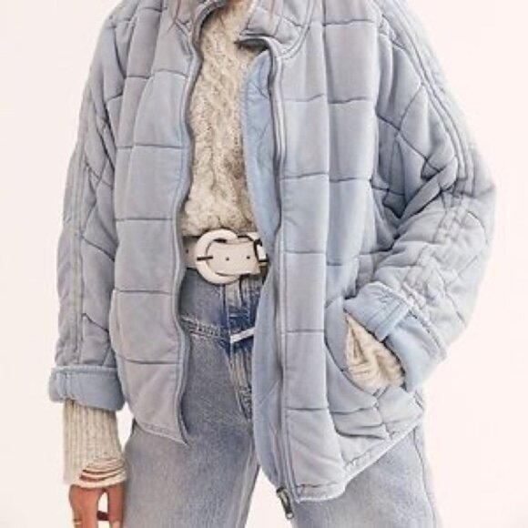 Free People Light BlueDolman Quilted Jacket Coat XS Rare